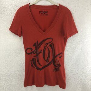 Fox Racing Red V-Neck Graphic Tee Shirt Slim Fit Cotton/Polyester Blend Size S